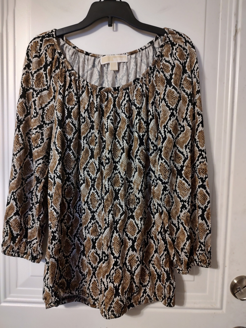 Womens Brown Snake Print Peasant Blouse